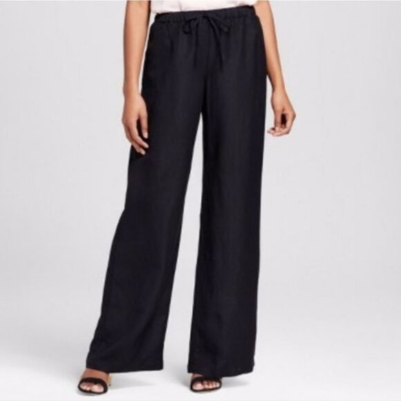☔️🔺️NWT Merona Black Linen Wide Leg Pants XSmall - Picture 2 of 11